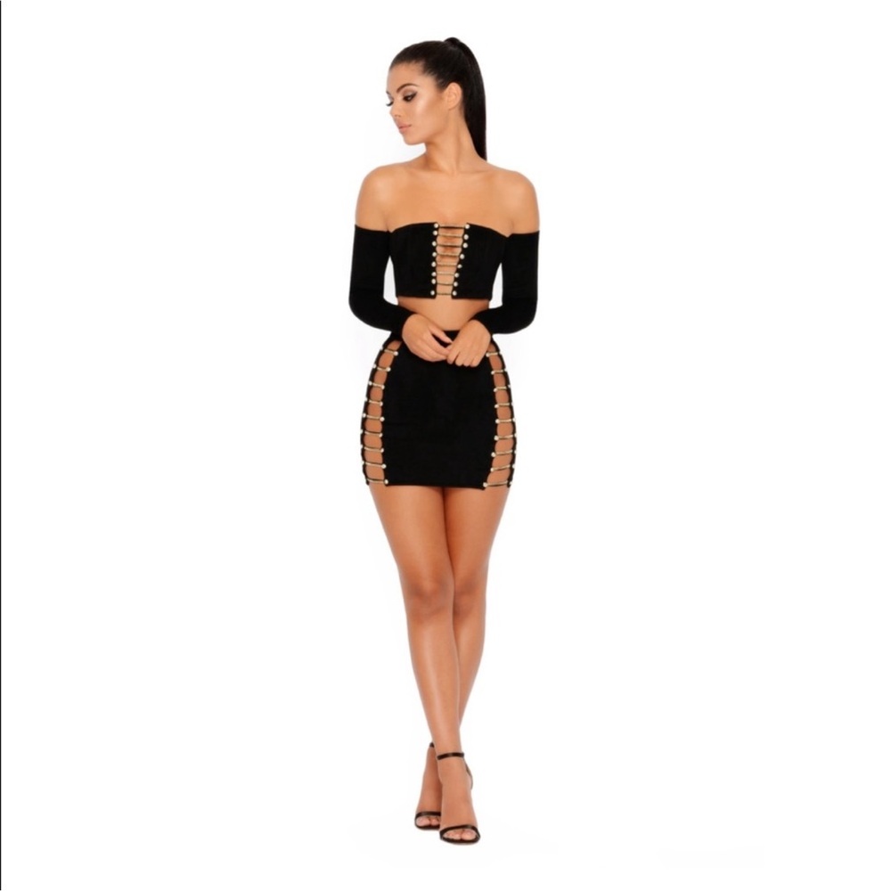 Oh Polly No Pain No Chain Black Skirt Set US4 Small - Picture 2 of 6